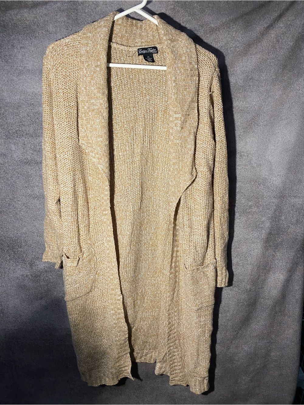 Evelyn Taylor Tan Beige Open Front Long Cardigan Sweater Pockets Plus Size 2X⁠